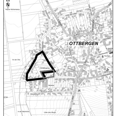 Übersichtskarte zum Bebauungsplan 09-03 "Schäfergarten", 1. Änderung i.V.m. Bebauungsplan Nr. 09-01 "Stadtweg", 2. Änderung (Ortschaft Ottbergen) und der 6. Berichtigung des Flächennutzungsplans (Ortschaft Ottbergen)