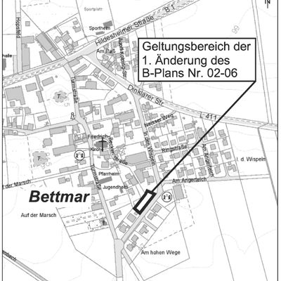 Geltungsbereich der 1.Änderung des Bebauungsplanes Nr. 02-06 In den Wispeln III, Ortschaft Bettmar, Gemeinde Schellerten