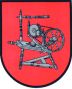 Das Wappen von Farmsen zeigt auf rotem Grund ein silbernes Spinnrad. Es soll an die Zeit erinnern, als in der örtlichen Feldmark noch Flachs zum Eigenbedarf angebaut und mit Hife eines Spinnrades verarbeitet wurde.