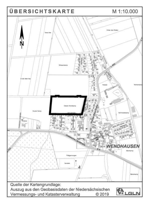 Übersichtskarte zum Bebauungsplan Nr. 11-06 "Oberer Wortkamp" (Ortschaft Wendhausen)